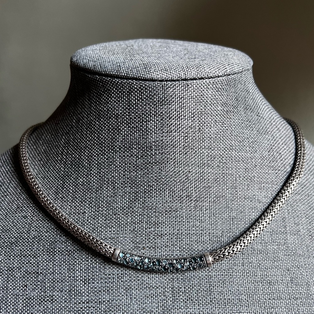 John Hardy Sterling Silver 18inch. Aquamarine lava pave necklace. Pre ow…
